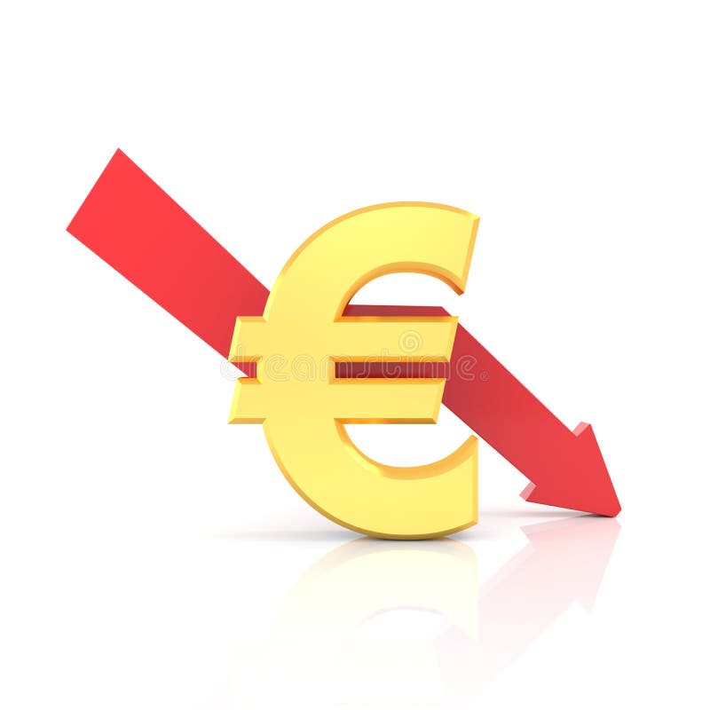 Decrease of euro rate. 3D rendering. 3D background design. Cost price decrease illustrations