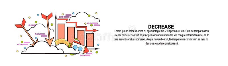 Decrease Financial Fall Business Concept Horizontal Web Banner With Copy Space Vector Illustration. Cost price decrease vectors