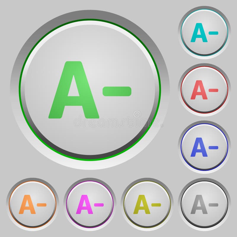 Decrease font size color icons on sunk push buttons. Emblem decrease vectors
