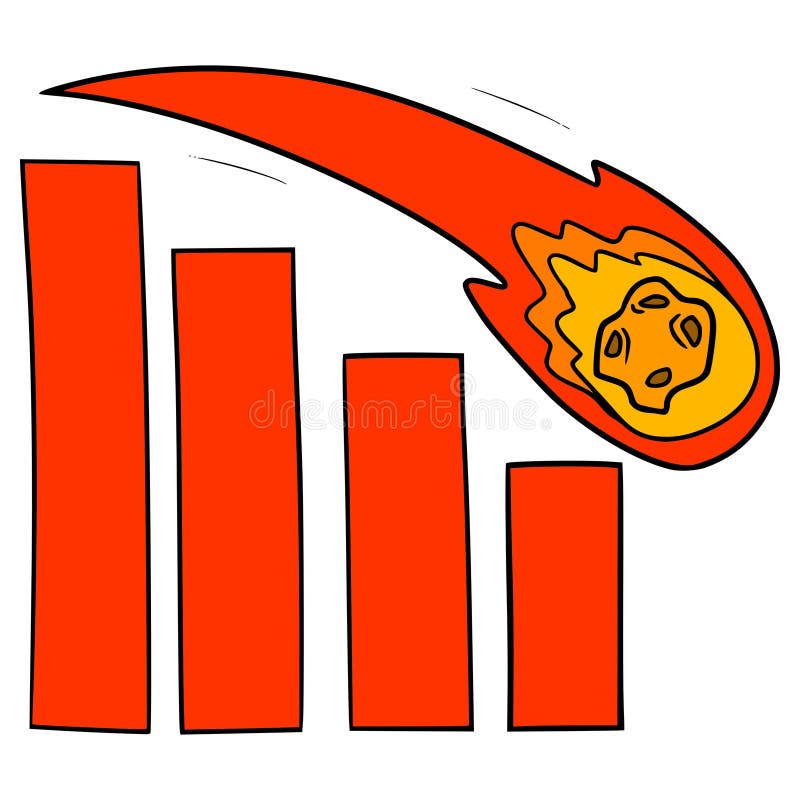 Decrease graph icon with meteor illustration hand drawn simple colored isolated. Decrease financial vectors