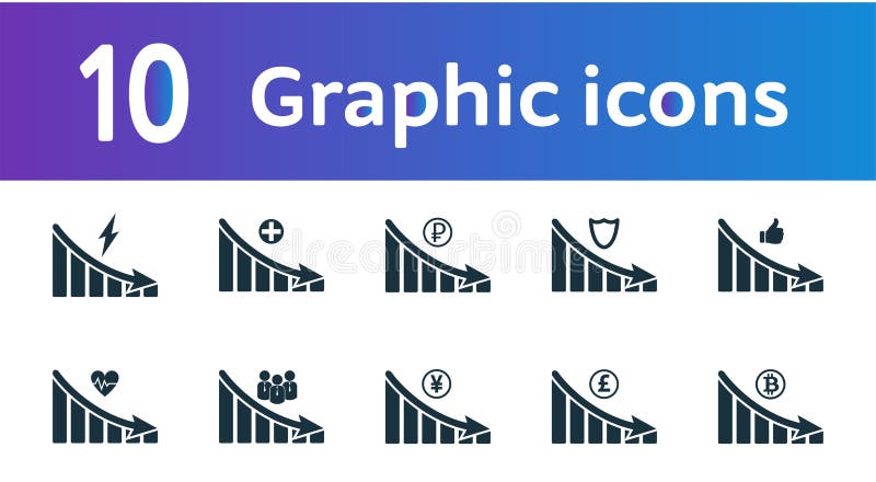Decrease graphic icons set. UI and UX. Premium quality symbol collection. MDecrease graphic icon set simple elements for using in app, print, software etc. Decrease line icons illustrations