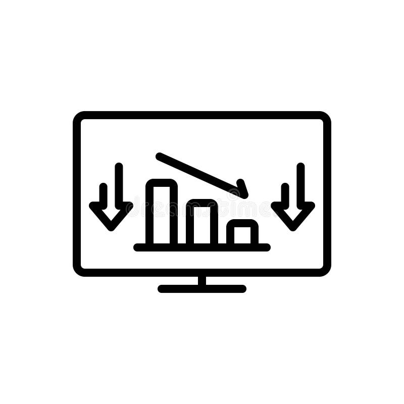 Black line icon for Decrease, chart, drop, fall, reduction, graph, lessen and reduce. Decrease silhouette illustration vectors