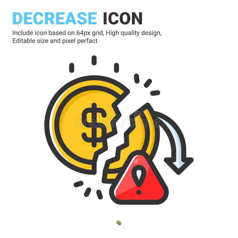 Decrease Icon Vector with Outline Color Style Isolated on White ...