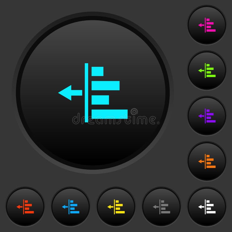 Decrease left indentation of content dark push buttons with color icons vector illustration