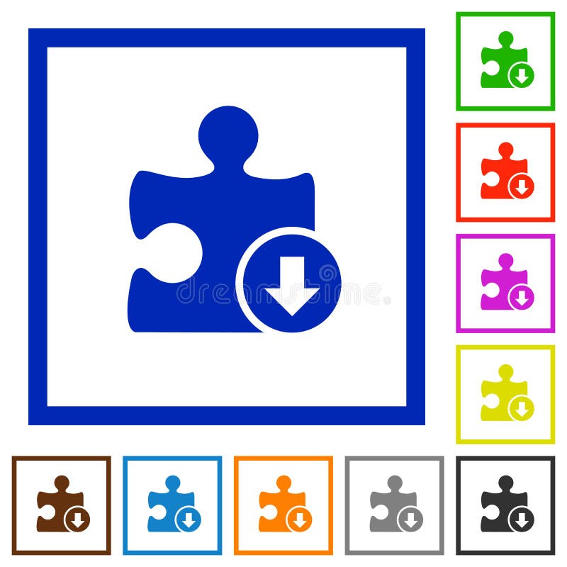Decrease plugin priority flat color icons in square frames on white background. Decrease stroke vectors