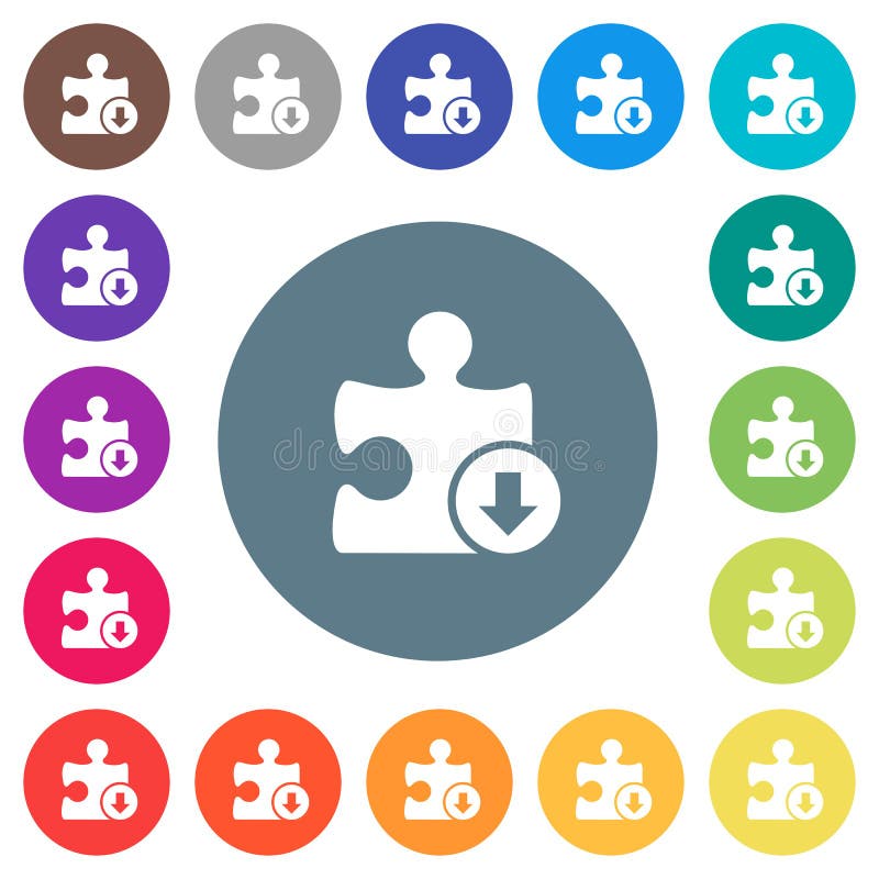 Decrease plugin priority flat white icons on round color backgrounds. 17 background color variations are included. Flat decrease vectors