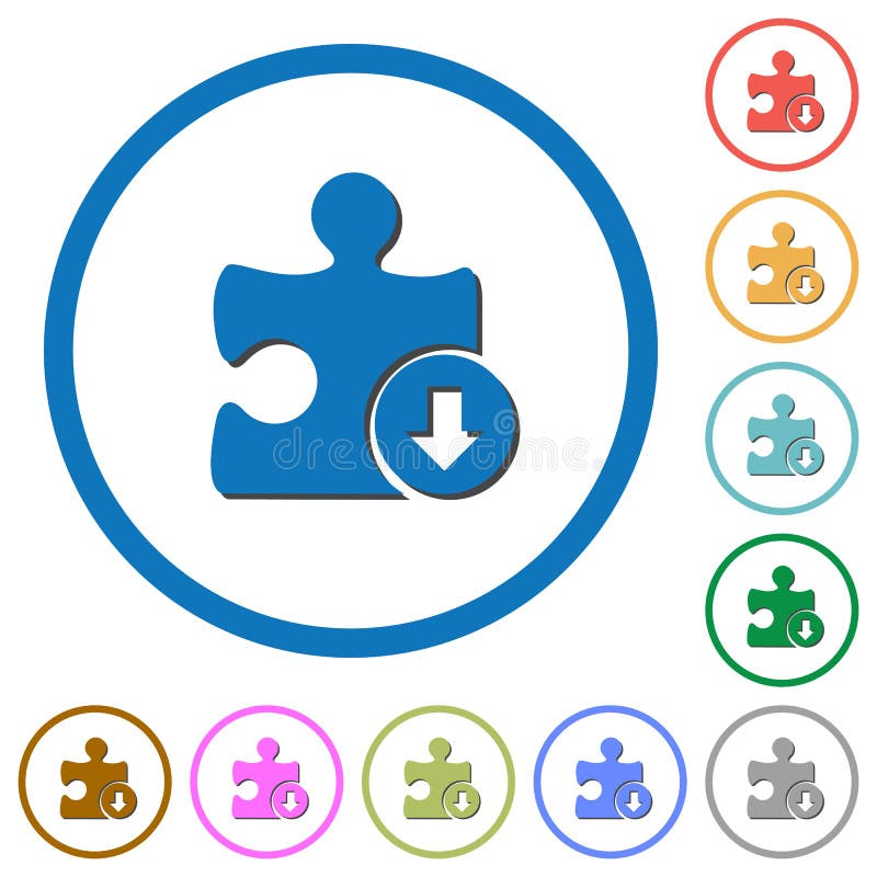Decrease plugin priority flat color vector icons with shadows in round outlines on white background. Flat decrease vectors
