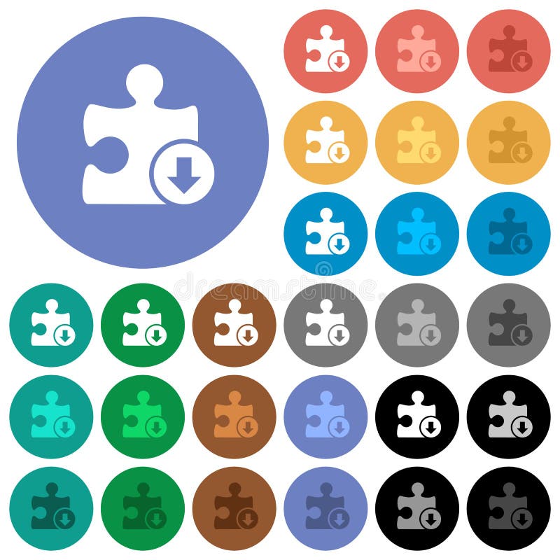 Decrease plugin priority multi colored flat icons on round backgrounds. Included white, light and dark icon variations for hover and active status effects, and bonus shades on black backgounds. Black decrease vectors