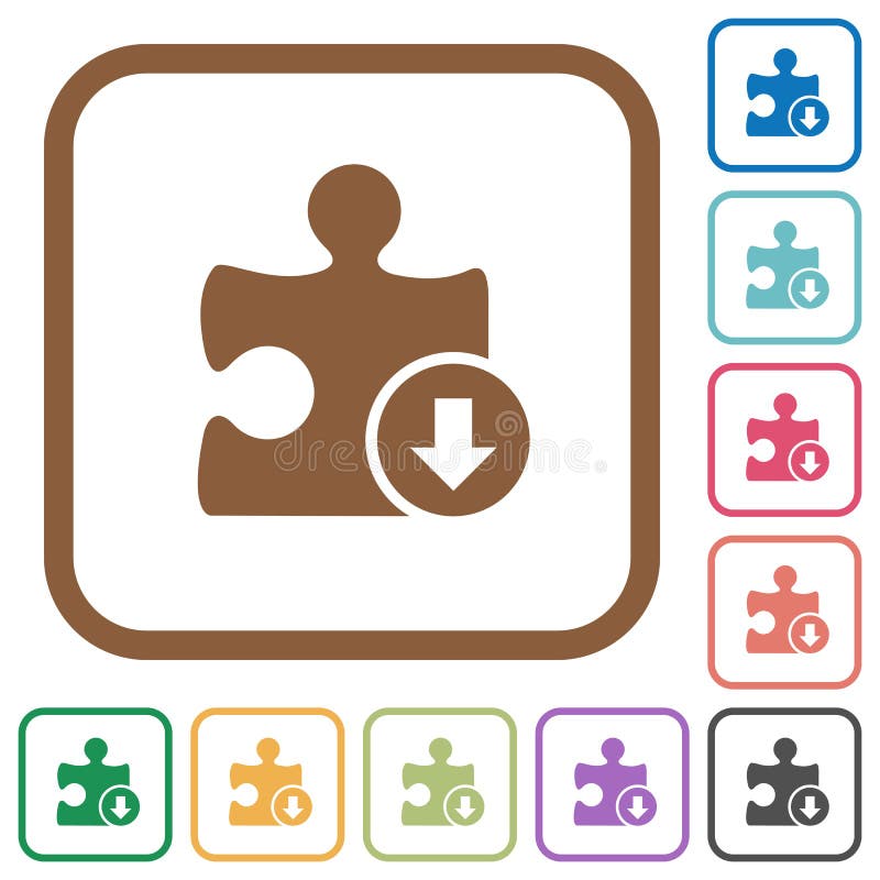 Decrease plugin priority simple icons in color rounded square frames on white background. Flat decrease vectors
