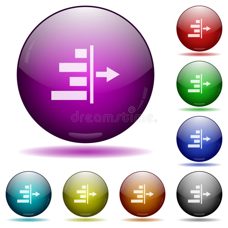 Decrease right indentation of content icon in glass sphere buttons. Decrease right indentation of content icons in color glass sphere buttons with shadows. Decrease buttons illustrations