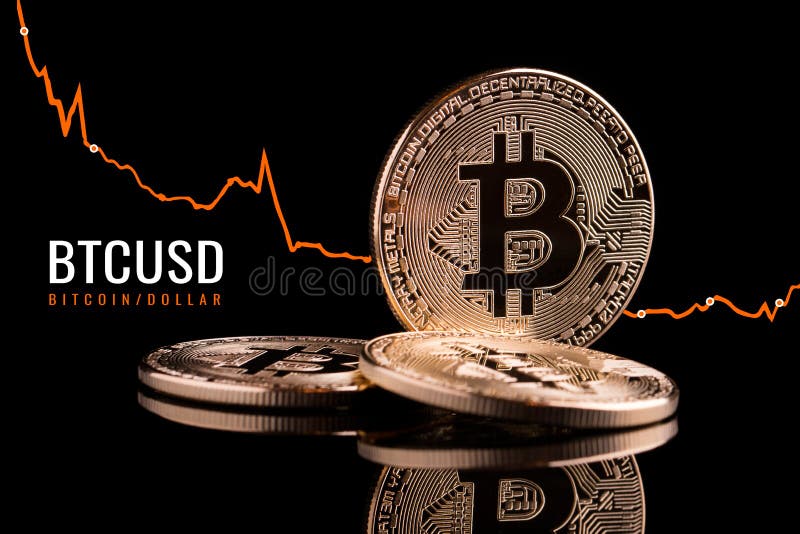 Decrease in the value of bitcoins relative to the dollar. Reduction of the value of the crypto currency in the financial market. Reduction decrease dollar stock images, royalty-free photos and pictures