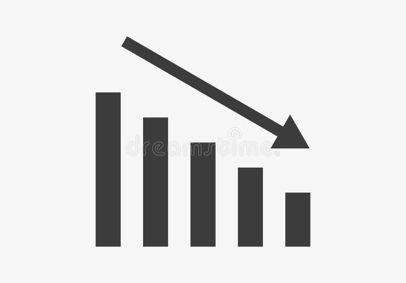 Decrease vector symbol isolated on white background. Chart icon. Decrease bar chart icon vectors