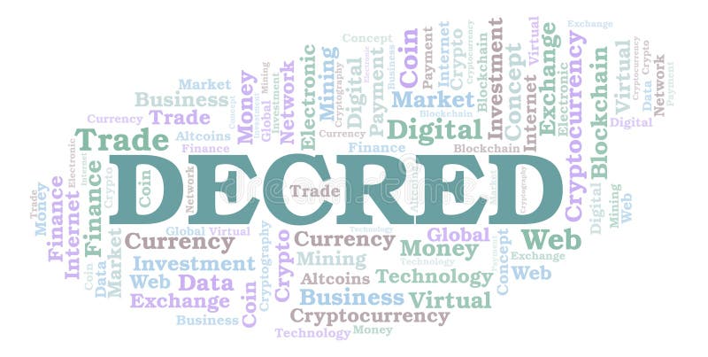 Decred cryptocurrency硬币词云彩 向量例证