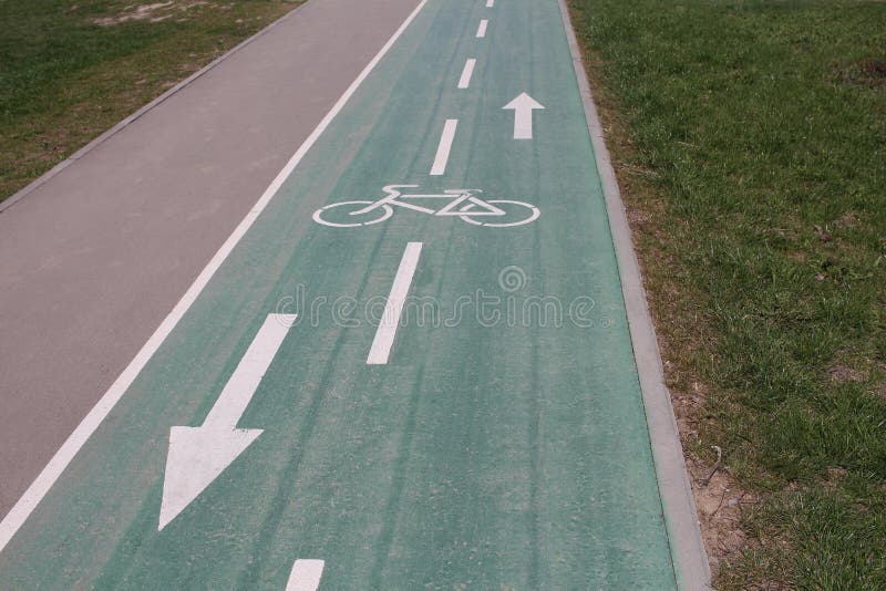 Dedicated Road for Bicycles. There are Arrows on the Road Stock Photo