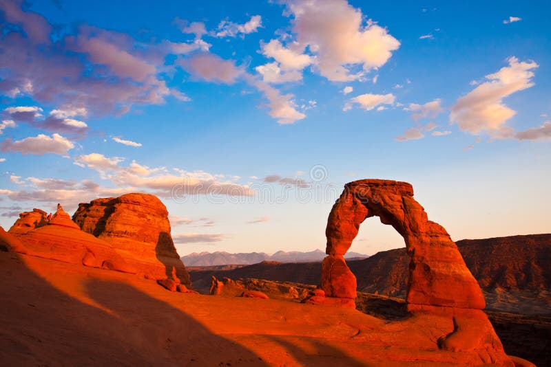 Golden Moment of Dedicate Arch during Sunset in Arches National Park, Utah. Golden Moment of Dedicate Arch during Sunset in Arches National Park, Utah