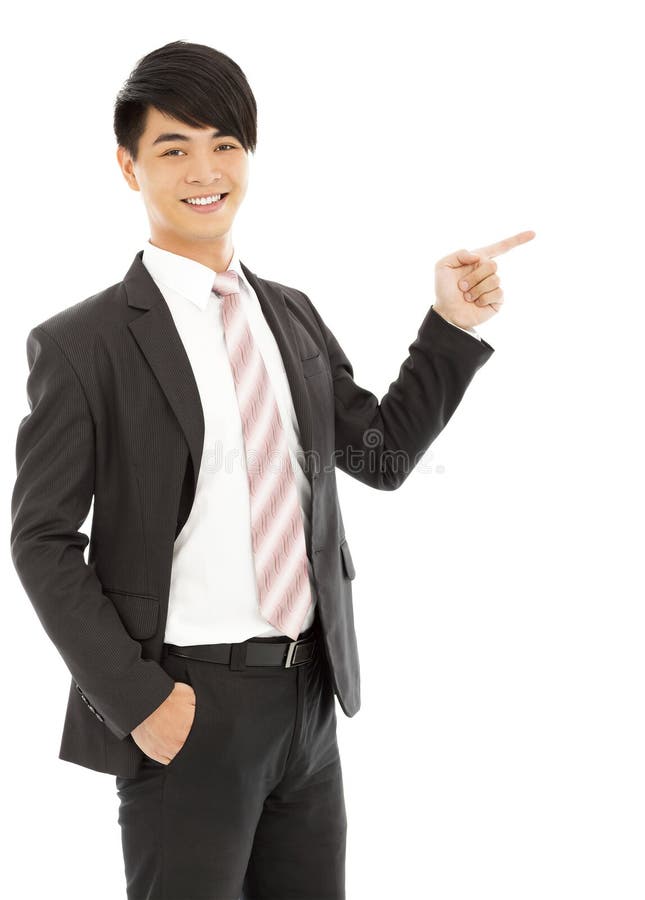 Dedo novo profissional do homem de negócio para mostrar algo foto de stock Dedo novo profissional do homem de negócio para mostrar algo foto de stock