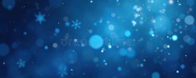 Deep blue abstract background with snowflakes and bokeh effect, calm, bokeh stock illustration