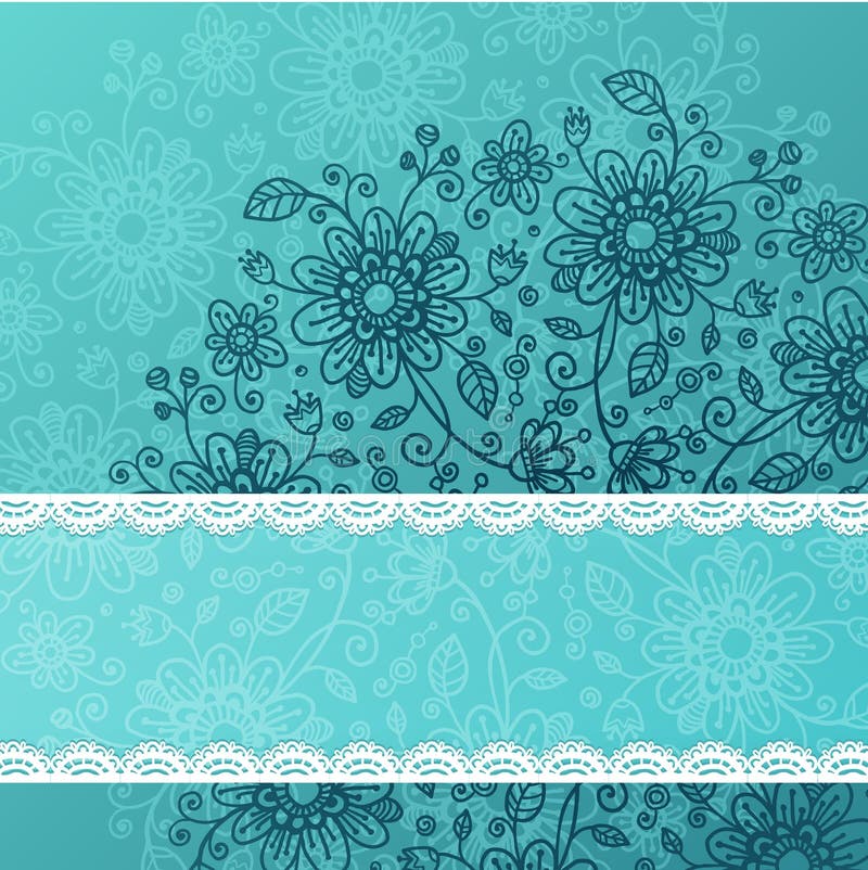 Deep Blue Doodle Flowers Background Stock Illustration - Illustration