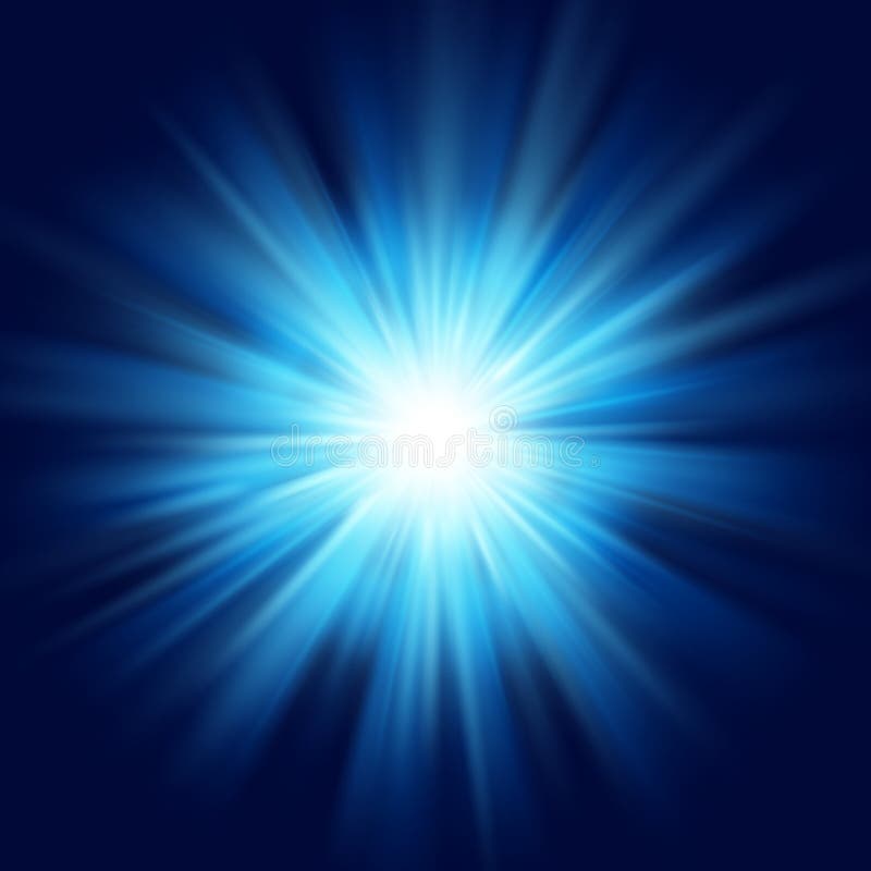 Deep blue glow star burst flare explosion transparent light effect. EPS 10 vector illustration
