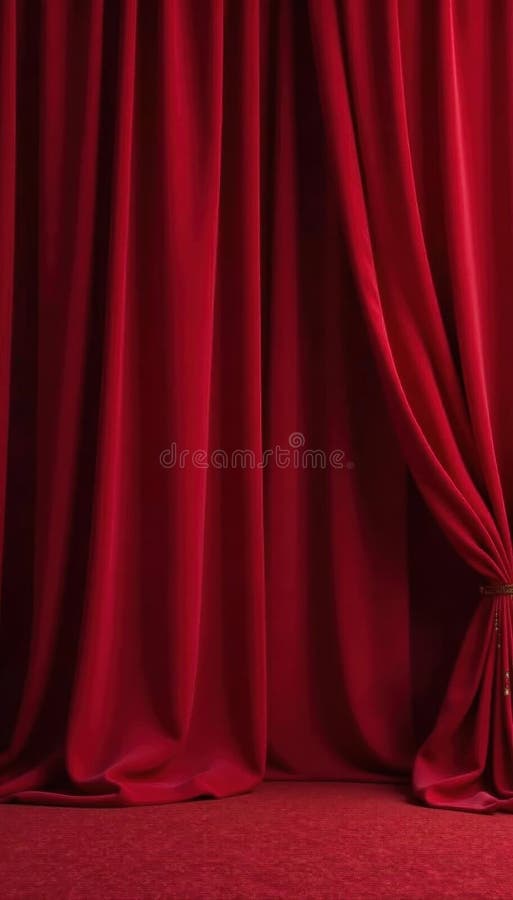 Deep crimson velvet curtain backdrop, elegant folds , setting, drape stock illustration