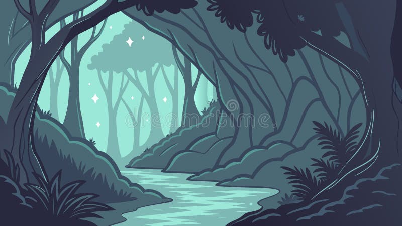 Deep forest path leading to a waterfall, lush nature, vector design Generative AI vector illustration