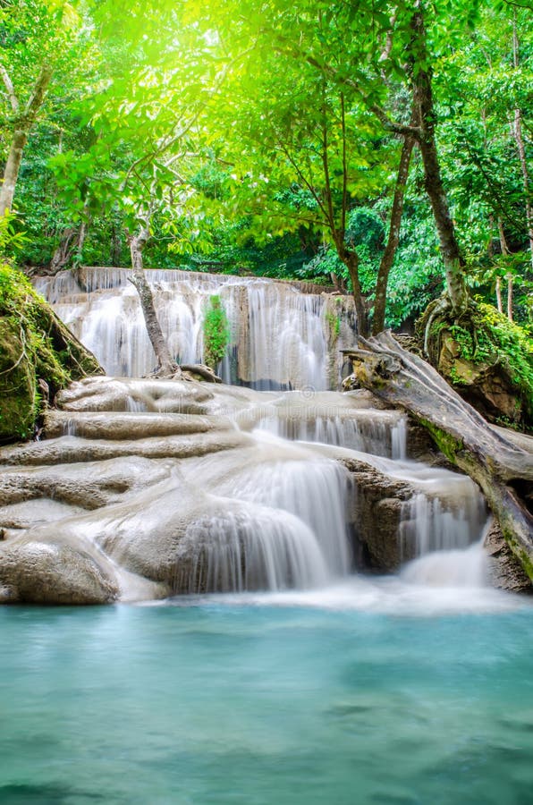 Deep Forest Waterfall At Erawan Waterfall Beautiful Waterfall With