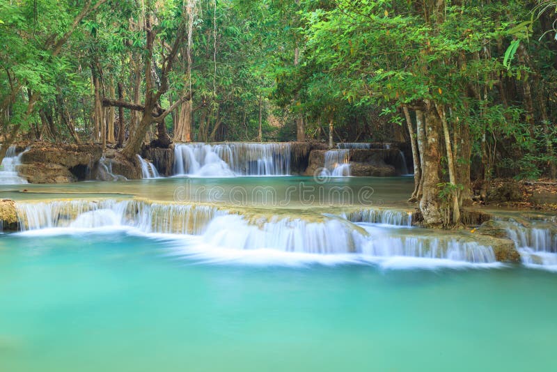 Deep forest Waterfall in Kanchanaburi Thailand