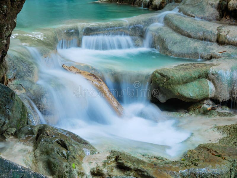 Deep forest waterfall in Thailand Erawan Waterfall