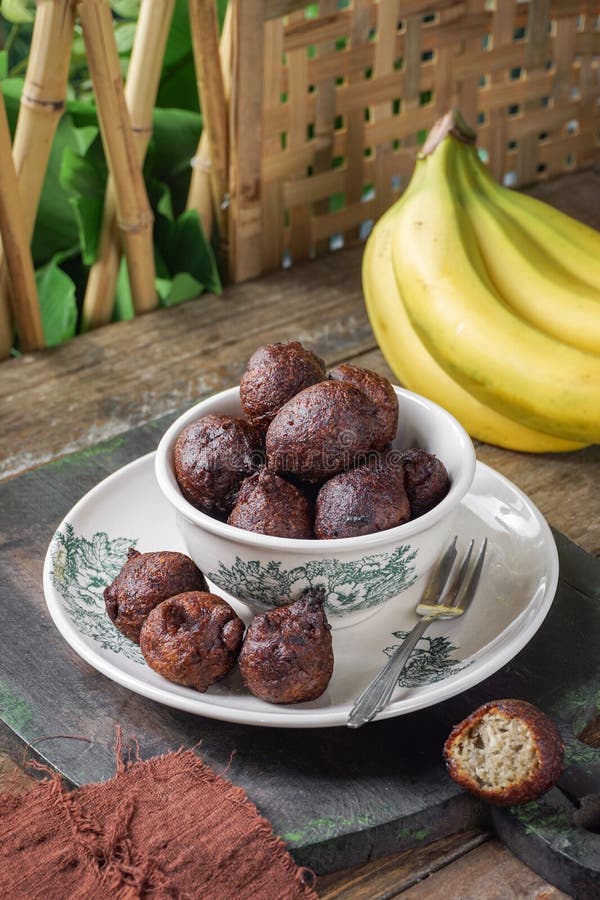 Deep Fried Banana Balls or Malay As Cekodok Pisang Stock Photo Image