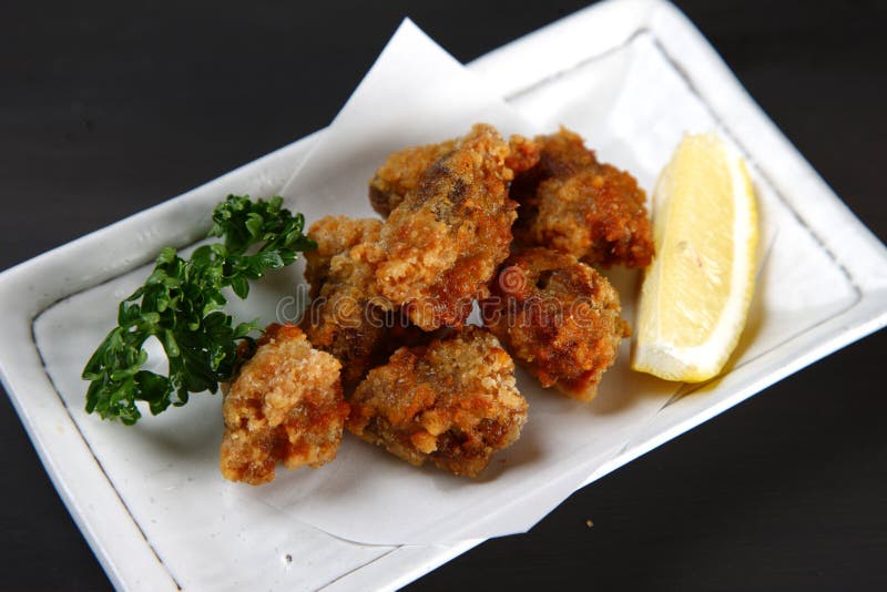 Deep Fried Chicken Hearts with Lemon Stock Image Image of appetizer