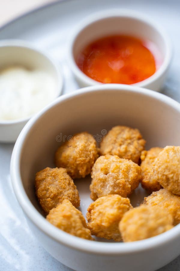 Deep Fried Chicken Nuggets with Spicy Sauce Stock Photo Image of