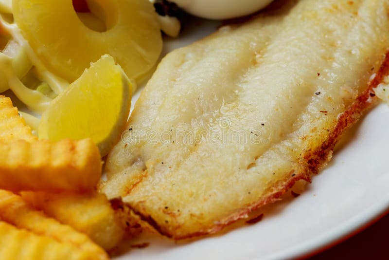 Deep Fried Dolly Fish Steak with French Fries. Stock Photo Image of