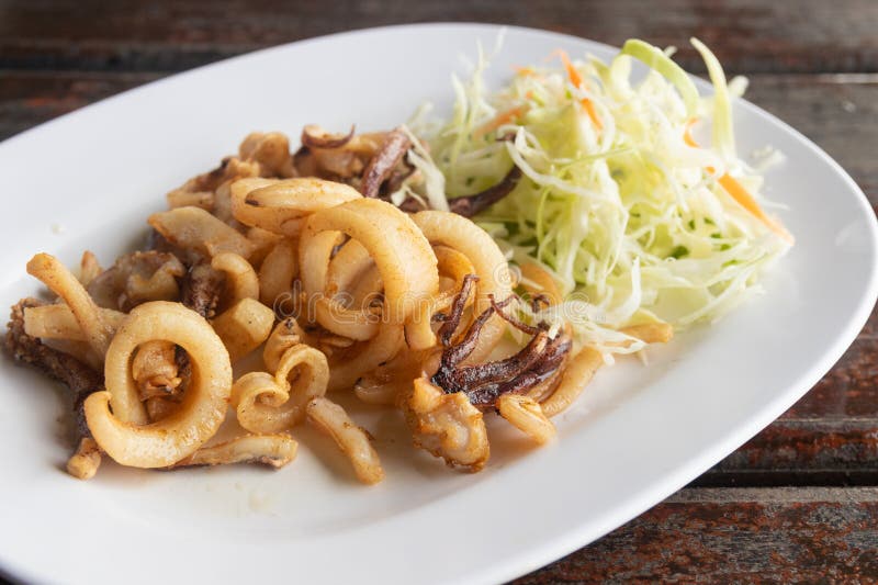 Deep Fried Dried Squid on Dish. Thai Food Stock Image Image of thai