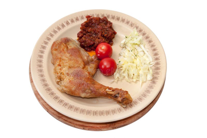 Deep Fried Drumstick Thigh Served Tomato Sauce Sala Stock Photos Free