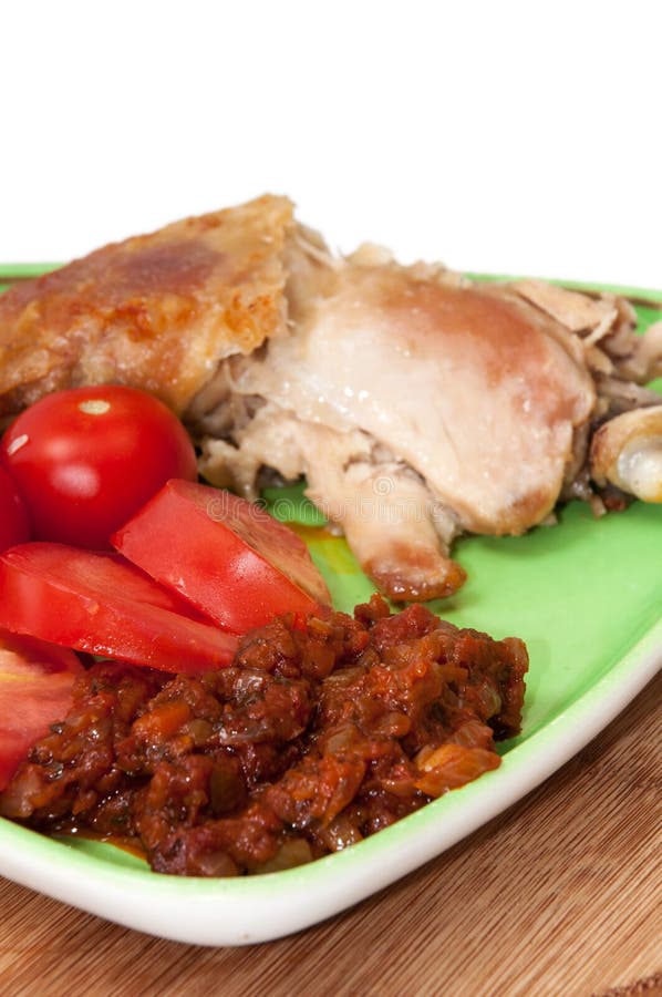 Deep Fried Drumstick Thigh Served Tomato Sauce Sala Photos Free