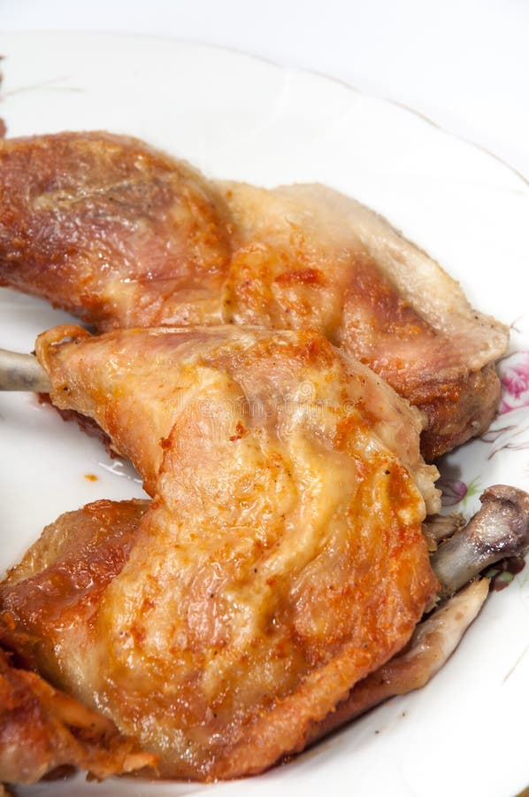 Deep Fried Drumstick and Thigh on a White Plate Stock Image Image of