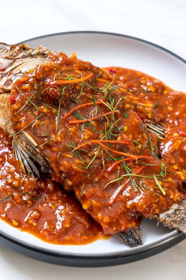 Fried Fish with Chili Sauce Stock Image Image of chili, ingredient