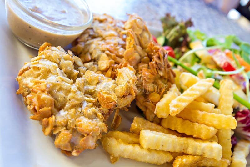 Deepfried Fish Steaks with Almond Flakes Stock Image Image of