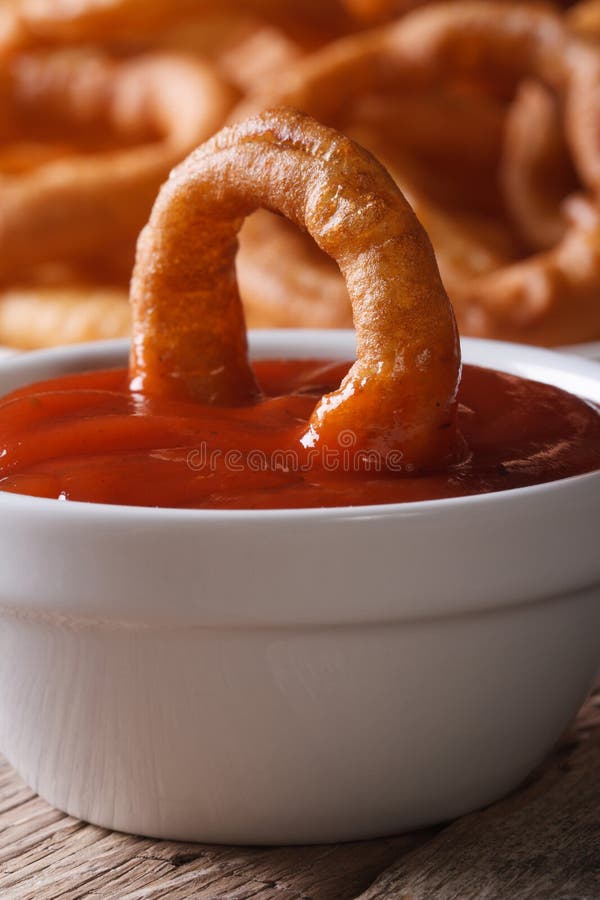 Deepfried Onion Rings in Ketchup Macro Stock Photo Image of cooked