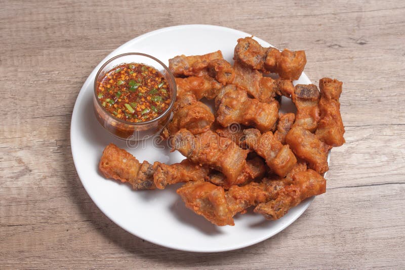 Deep Fried Pork Belly with Fish Sauce and Spicy Dipping Sauce Stock Photo Image of dish, meat