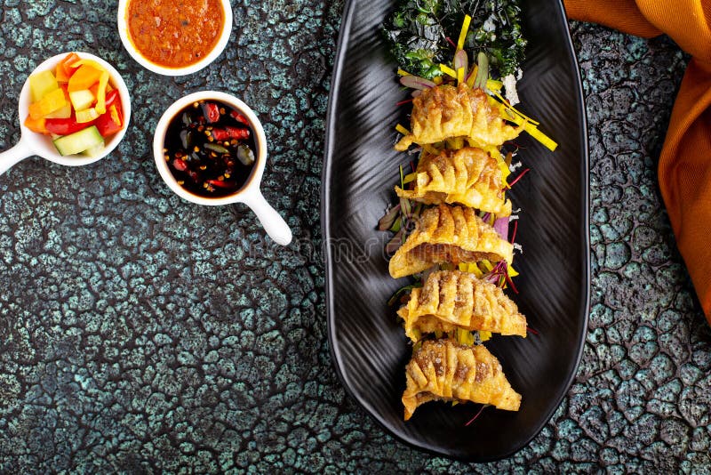 Deep fried potstickers or dumplings stock photo Deep fried potstickers or dumplings stock photo