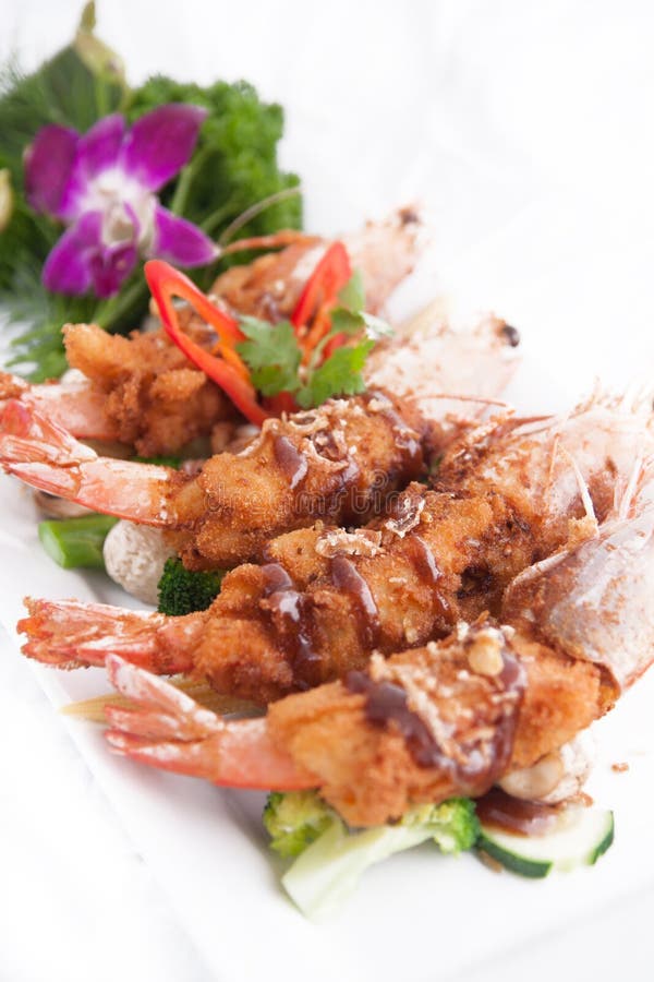 Deep Fried Prawn with Tamarind Sauce Stock Photo Image of cooked, food 32813846
