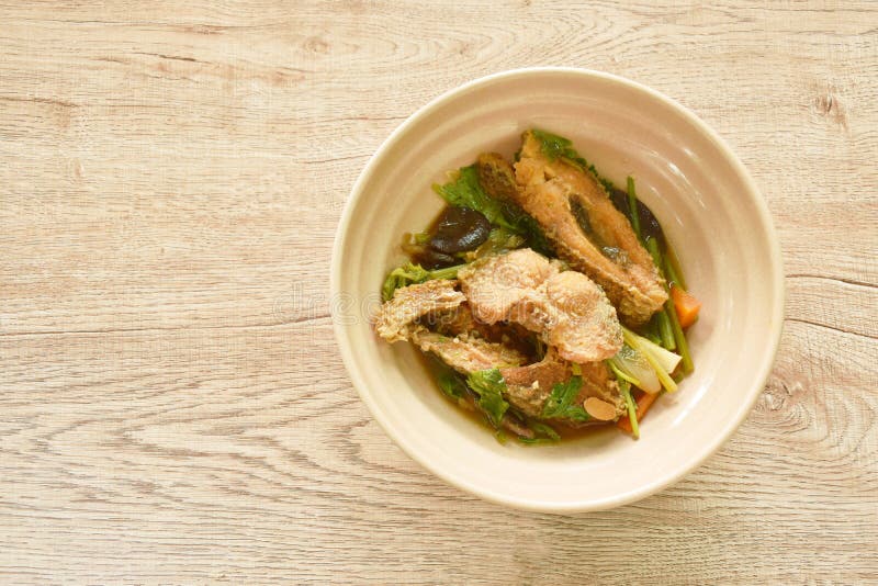 Deep Fried Slice Striped Snake Head Fish with Ginger and Celery on Bowl Stock Image Image of