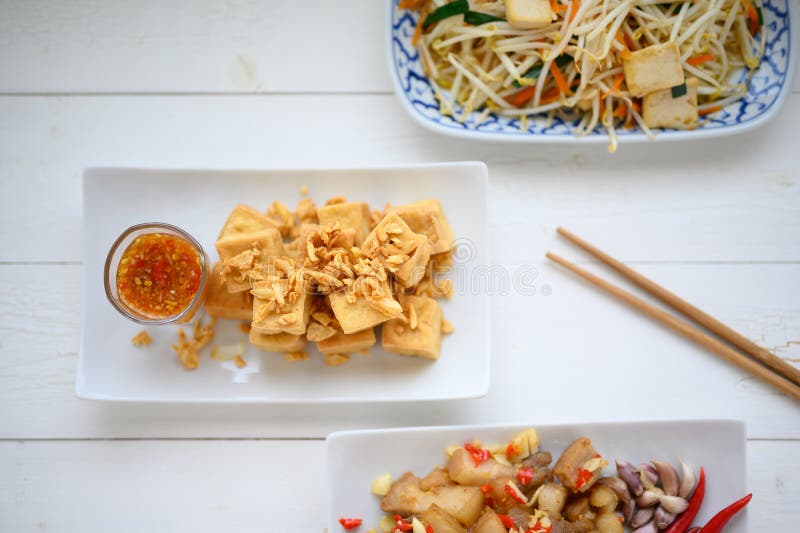 Deep Fried Tofu is Cut into Square Balls on Plate Stock Image Image