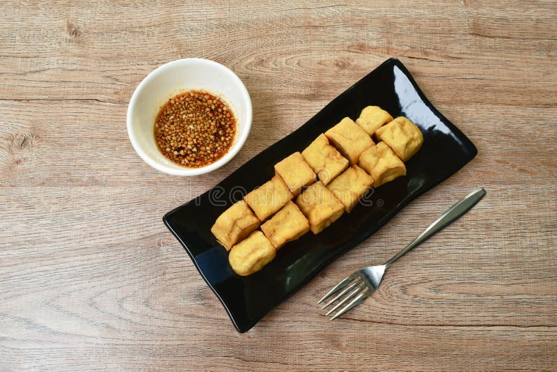 Deep Fried Tofu Dipping with Sweet Crushed Bean Sauce on Plate Stock Image Image of delicious