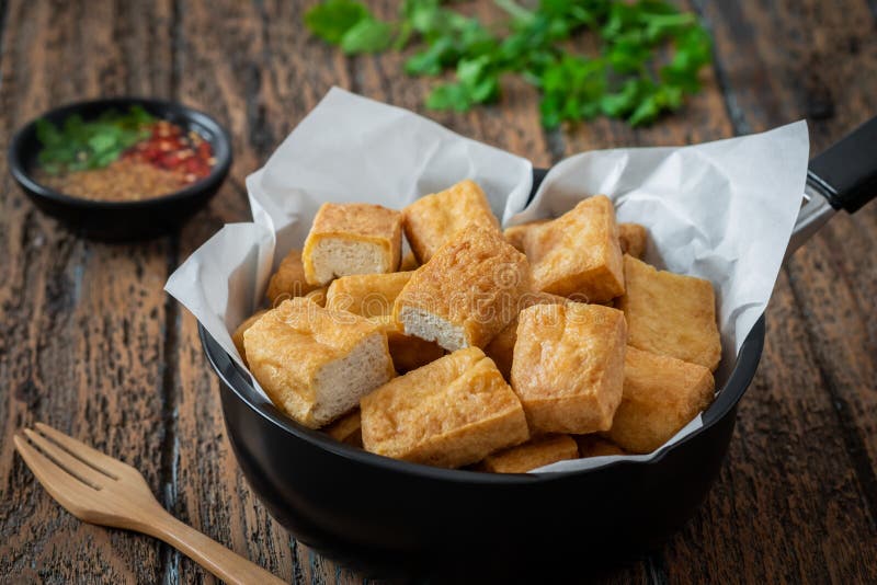 Deep Fried Tofu Served with Sweet and Sour Spicy Sauce Stock Image