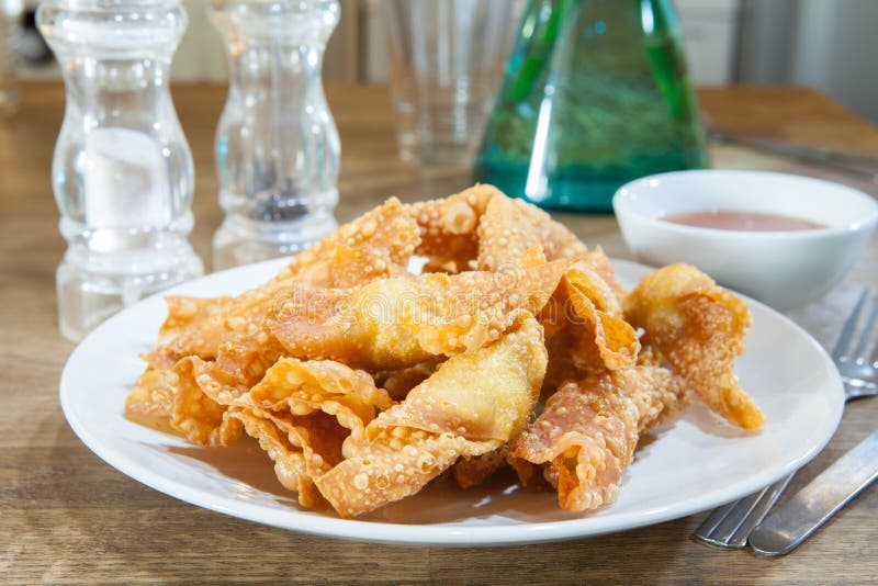 Deep Fried Wonton or Dumpling on White Dish Stock Photo Image of