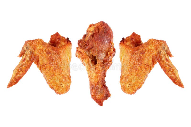 Deep Fry Chicken Wings and Thigh Isolated on White Stock Image Image