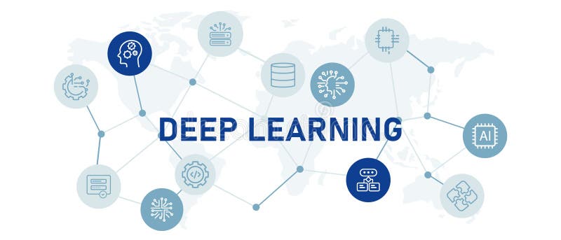 Deep learning AI machine computing data system smart learning analysis programming database artificial intelligence royalty free illustration
