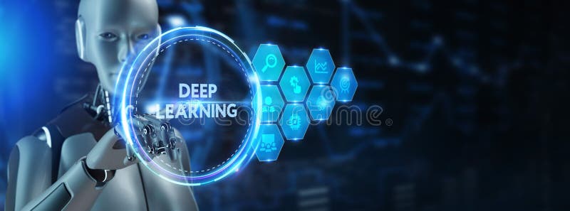 Deep learning artificial intelligence neural network. Technology, Internet and network concept. 3d render stock illustration